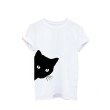 Load image into Gallery viewer, 2019 Women T-shirt Cartoon Cat Catching Butterfly Print Female Tshirt Casual Funny Short Sleeve Tops Tees T Shirt Women Clothing