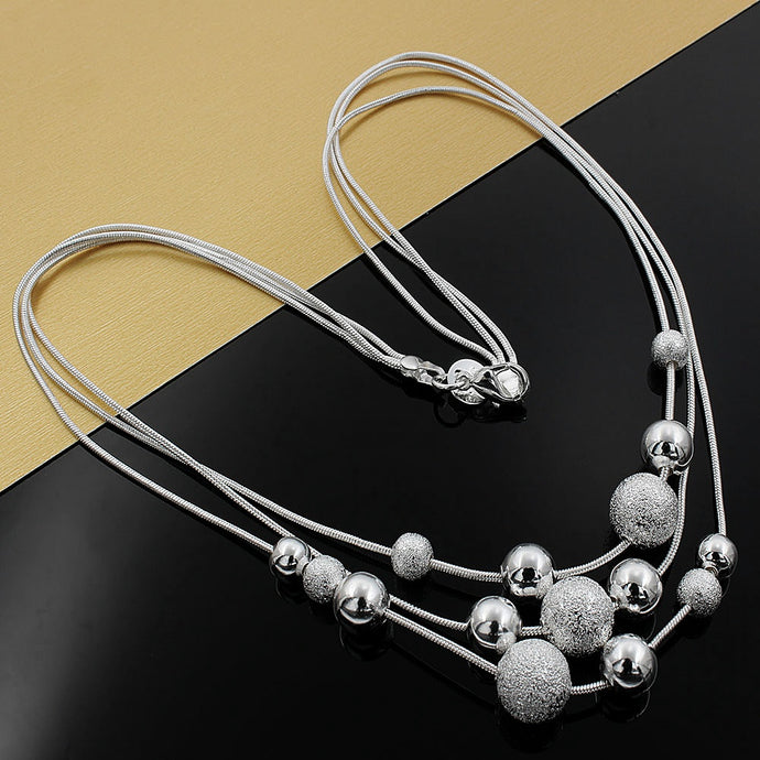 New charm silver color jewelry classic high-quality fashion Three chain light sand beads necklace N020 Kinsle