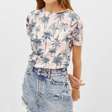 Load image into Gallery viewer, 2019 New Floral Print T Shirt Women Summer Short Sleeve Basic Pink Tshirt Casual Beach Style Ladies Tunic Tops Camiseta Mujer