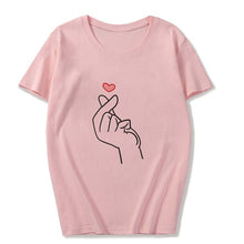 Load image into Gallery viewer, Summer Women Tops Korean Style Kpop Finger Heart Print O-neck Short Sleeve Ulzzang Tees Harajuku Fashion T Shirt Couple Clothes