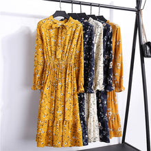 Load image into Gallery viewer, 29 Colors Beautiful Fashion Spring Autumn Women Long Sleeve Dress Retro Collar Casual Slim Dresses Floral Printing Chiffon Sexy