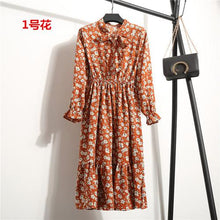 Load image into Gallery viewer, 29 Colors Beautiful Fashion Spring Autumn Women Long Sleeve Dress Retro Collar Casual Slim Dresses Floral Printing Chiffon Sexy