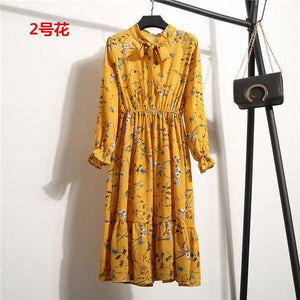 29 Colors Beautiful Fashion Spring Autumn Women Long Sleeve Dress Retro Collar Casual Slim Dresses Floral Printing Chiffon Sexy