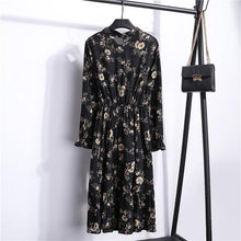 Load image into Gallery viewer, 29 Colors Beautiful Fashion Spring Autumn Women Long Sleeve Dress Retro Collar Casual Slim Dresses Floral Printing Chiffon Sexy