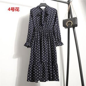 29 Colors Beautiful Fashion Spring Autumn Women Long Sleeve Dress Retro Collar Casual Slim Dresses Floral Printing Chiffon Sexy