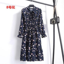 Load image into Gallery viewer, 29 Colors Beautiful Fashion Spring Autumn Women Long Sleeve Dress Retro Collar Casual Slim Dresses Floral Printing Chiffon Sexy