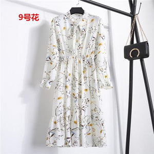 29 Colors Beautiful Fashion Spring Autumn Women Long Sleeve Dress Retro Collar Casual Slim Dresses Floral Printing Chiffon Sexy