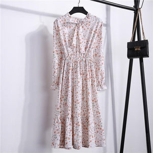 29 Colors Beautiful Fashion Spring Autumn Women Long Sleeve Dress Retro Collar Casual Slim Dresses Floral Printing Chiffon Sexy