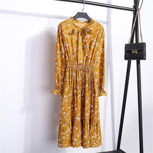 29 Colors Beautiful Fashion Spring Autumn Women Long Sleeve Dress Retro Collar Casual Slim Dresses Floral Printing Chiffon Sexy