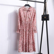 Load image into Gallery viewer, 29 Colors Beautiful Fashion Spring Autumn Women Long Sleeve Dress Retro Collar Casual Slim Dresses Floral Printing Chiffon Sexy