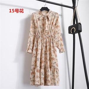 29 Colors Beautiful Fashion Spring Autumn Women Long Sleeve Dress Retro Collar Casual Slim Dresses Floral Printing Chiffon Sexy