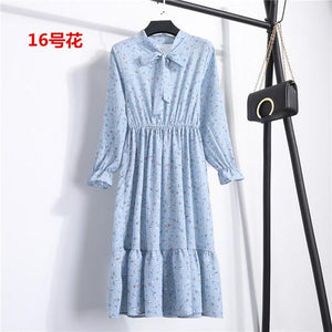 29 Colors Beautiful Fashion Spring Autumn Women Long Sleeve Dress Retro Collar Casual Slim Dresses Floral Printing Chiffon Sexy