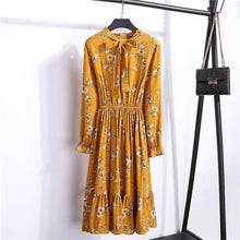 Load image into Gallery viewer, 29 Colors Beautiful Fashion Spring Autumn Women Long Sleeve Dress Retro Collar Casual Slim Dresses Floral Printing Chiffon Sexy