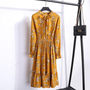 29 Colors Beautiful Fashion Spring Autumn Women Long Sleeve Dress Retro Collar Casual Slim Dresses Floral Printing Chiffon Sexy