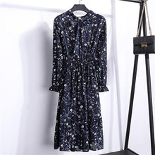 Load image into Gallery viewer, 29 Colors Beautiful Fashion Spring Autumn Women Long Sleeve Dress Retro Collar Casual Slim Dresses Floral Printing Chiffon Sexy