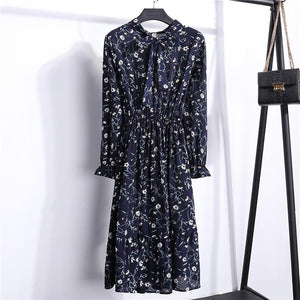 29 Colors Beautiful Fashion Spring Autumn Women Long Sleeve Dress Retro Collar Casual Slim Dresses Floral Printing Chiffon Sexy