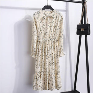 29 Colors Beautiful Fashion Spring Autumn Women Long Sleeve Dress Retro Collar Casual Slim Dresses Floral Printing Chiffon Sexy