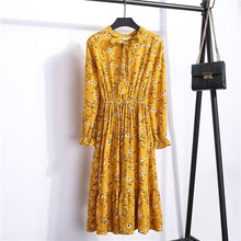 Load image into Gallery viewer, 29 Colors Beautiful Fashion Spring Autumn Women Long Sleeve Dress Retro Collar Casual Slim Dresses Floral Printing Chiffon Sexy