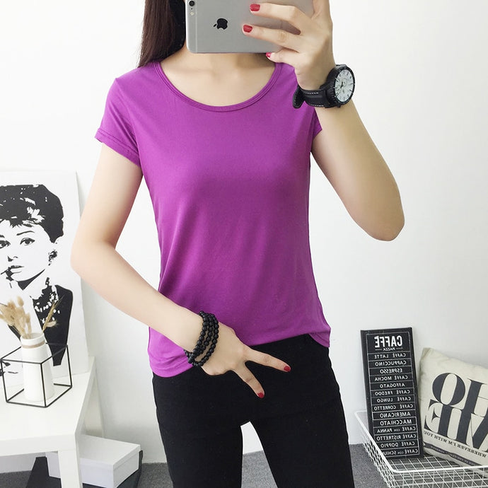 2019 spring summer O-neck  women shirts T-shirts women tops & tees basic shirt women t shirt cotton solid color purple