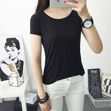 Load image into Gallery viewer, 2019 spring summer O-neck  women shirts T-shirts women tops &amp; tees basic shirt women t shirt cotton solid color purple