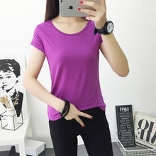 Load image into Gallery viewer, 2019 spring summer O-neck  women shirts T-shirts women tops &amp; tees basic shirt women t shirt cotton solid color purple