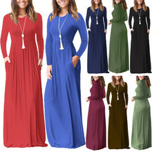 Load image into Gallery viewer, Autumn 2019 New Solid Color Long Sleeve Women Long Dresses O-Neck Casual  Slim Party Maxi Dress Female Streetwear Robe Dress