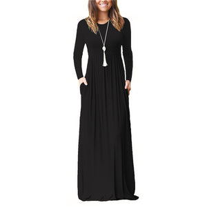 Autumn 2019 New Solid Color Long Sleeve Women Long Dresses O-Neck Casual  Slim Party Maxi Dress Female Streetwear Robe Dress