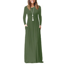 Load image into Gallery viewer, Autumn 2019 New Solid Color Long Sleeve Women Long Dresses O-Neck Casual  Slim Party Maxi Dress Female Streetwear Robe Dress