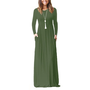 Autumn 2019 New Solid Color Long Sleeve Women Long Dresses O-Neck Casual  Slim Party Maxi Dress Female Streetwear Robe Dress