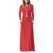 Load image into Gallery viewer, Autumn 2019 New Solid Color Long Sleeve Women Long Dresses O-Neck Casual  Slim Party Maxi Dress Female Streetwear Robe Dress