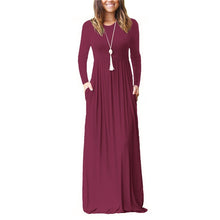 Load image into Gallery viewer, Autumn 2019 New Solid Color Long Sleeve Women Long Dresses O-Neck Casual  Slim Party Maxi Dress Female Streetwear Robe Dress