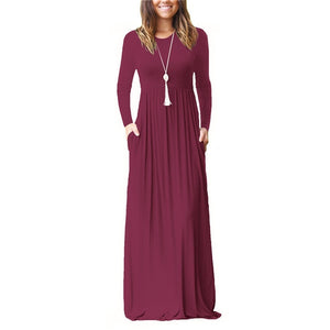 Autumn 2019 New Solid Color Long Sleeve Women Long Dresses O-Neck Casual  Slim Party Maxi Dress Female Streetwear Robe Dress