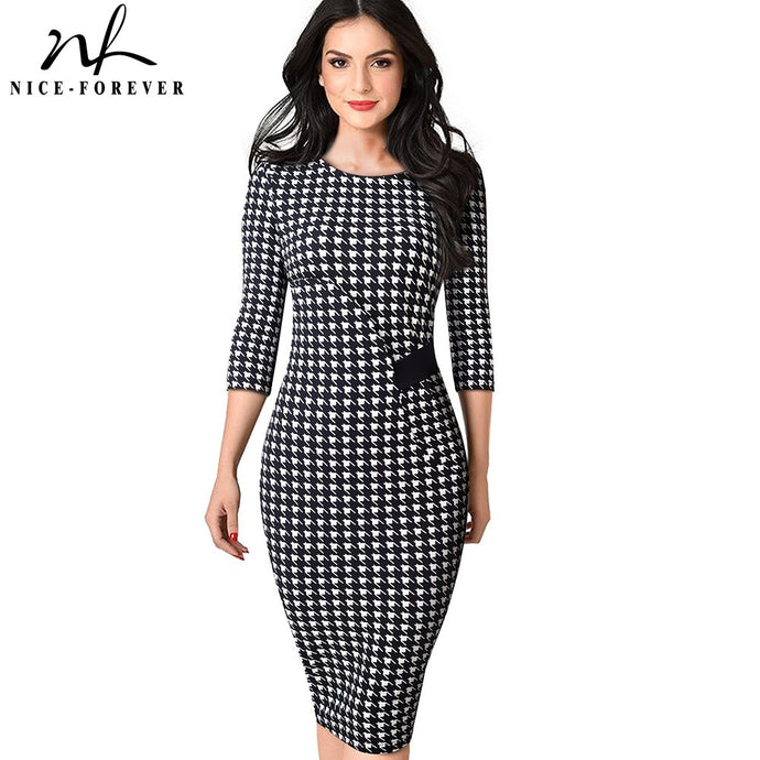 Nice-forever Elegant Vintage Women Office Work Dress