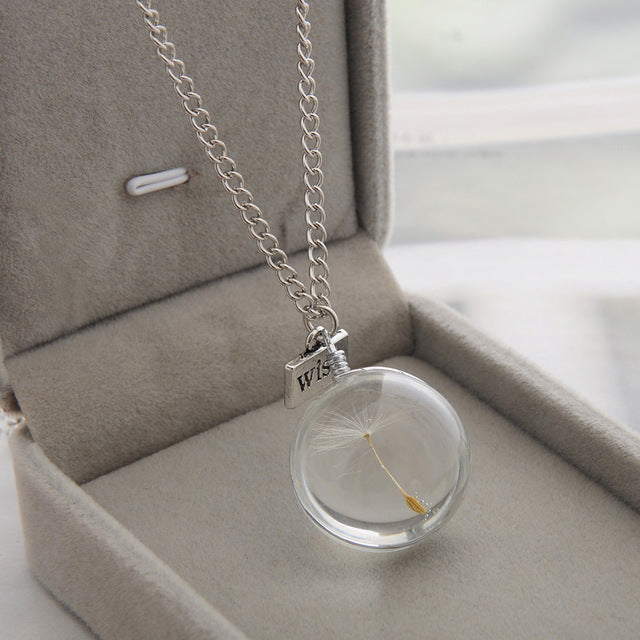 Handmade custom Natural dandelion round crystal Pendants Necklaces Drying treatment Permanent preservation Jewelry friend Gifts