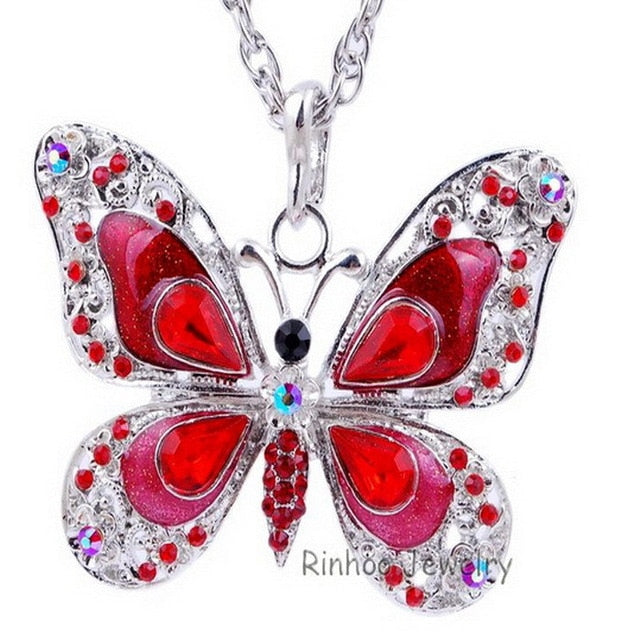 Butterfly Necklace Butterfly jewelry Autumn accessories popular hip enamel crystal butterfly pendant long necklace chain women