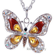 Load image into Gallery viewer, Butterfly Necklace Butterfly jewelry Autumn accessories popular hip enamel crystal butterfly pendant long necklace chain women