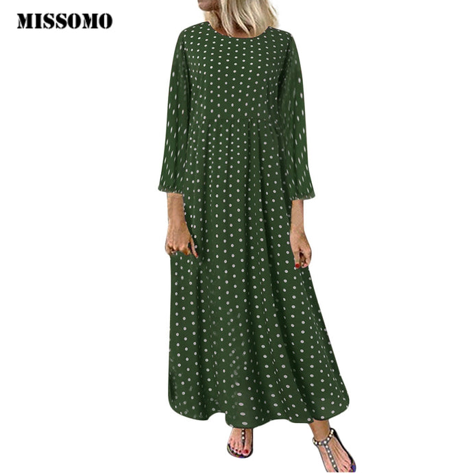 MISSOMO Clothes Women dress Vintage vestidos long Wave Point Print Maxi Dress Plus Size 5XL dress women Casual Dresses Wholesale