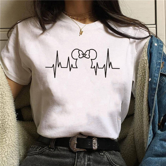 T Shirt Women 2019 Plus Size Harajuku Tops Summer Tops Graphic Tees Women Mickey Mouse Heartbeat Kawaii T-shirt S-XXL