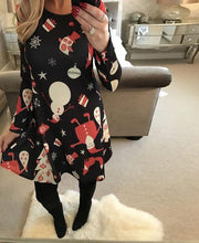 Load image into Gallery viewer, Autumn Winter Christmas Dress New Year Festival Family Party Dress Women Snowflake Print  Long Sleeve Vestidos Plus Size S-5xl