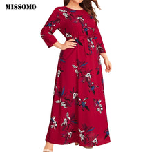 Load image into Gallery viewer, MISSOMO Plus Size 5XL dress Women maxi dress Casual Floral Print O-Neck Long Sleeve Bandage long Dress  with belt vestidos 813