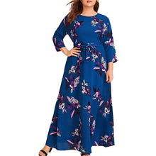 Load image into Gallery viewer, MISSOMO Plus Size 5XL dress Women maxi dress Casual Floral Print O-Neck Long Sleeve Bandage long Dress  with belt vestidos 813