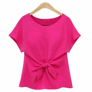 New Arrival   Elegant Womens Ladies Short Sleeve Front Bandage Casual Chiffon Shirt Tops T-Shirt Three Colors