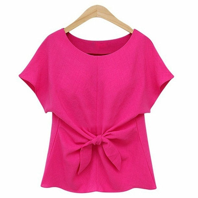 New Arrival   Elegant Womens Ladies Short Sleeve Front Bandage Casual Chiffon Shirt Tops T-Shirt Three Colors