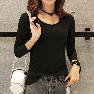 New 2019 Autumn Winter Women Tops Tees T-shirts Long Sleeve Casual Tunic Basic Shirt Tops Thin Style Solid Bottoming Shirt