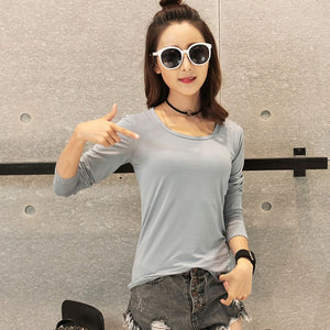 New 2019 Autumn Winter Women Tops Tees T-shirts Long Sleeve Casual Tunic Basic Shirt Tops Thin Style Solid Bottoming Shirt