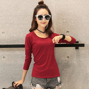 New 2019 Autumn Winter Women Tops Tees T-shirts Long Sleeve Casual Tunic Basic Shirt Tops Thin Style Solid Bottoming Shirt