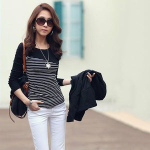 T Shirt Women Clothes 2019 Striped Tshirt Long Sleeve Tops Womens Clothing T-Shirts Spring Autumn Winter Cotton Casual Tee Shirt