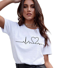 Load image into Gallery viewer, Female O-neck T-Shirts Summer Short Sleeve T Shirt Women Harajuku Love Printed T-shirt Casual Tee Tops Women Heartbeat Clothing