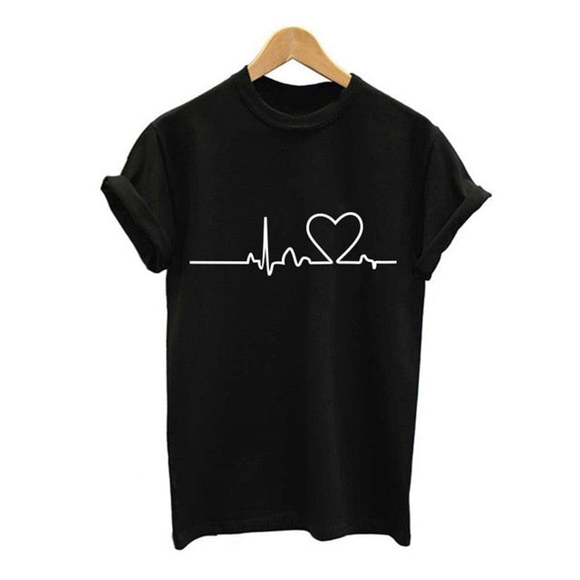 Female O-neck T-Shirts Summer Short Sleeve T Shirt Women Harajuku Love Printed T-shirt Casual Tee Tops Women Heartbeat Clothing