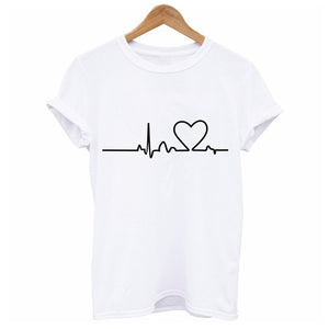 Female O-neck T-Shirts Summer Short Sleeve T Shirt Women Harajuku Love Printed T-shirt Casual Tee Tops Women Heartbeat Clothing